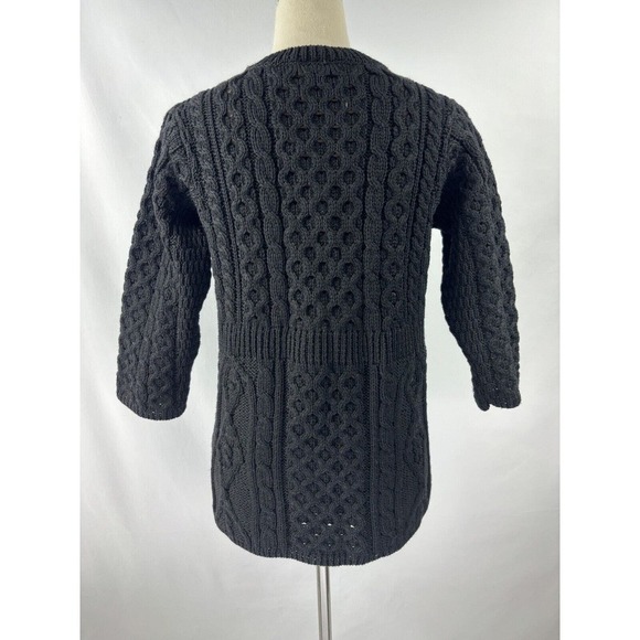 Kilronan Knitwear Cardigan Black XS Pure New Wool Short Sleeve Made in Ireland - Picture 4 of 12